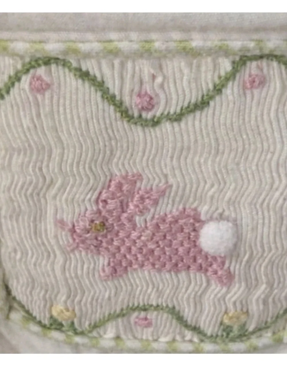 NBW Little English White Diaper Cover W/ Smocked Bunny Sz 6M